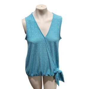 Michael Kors M Turquoise Eyelet Wrap Tie Blouse Sleeveless Top